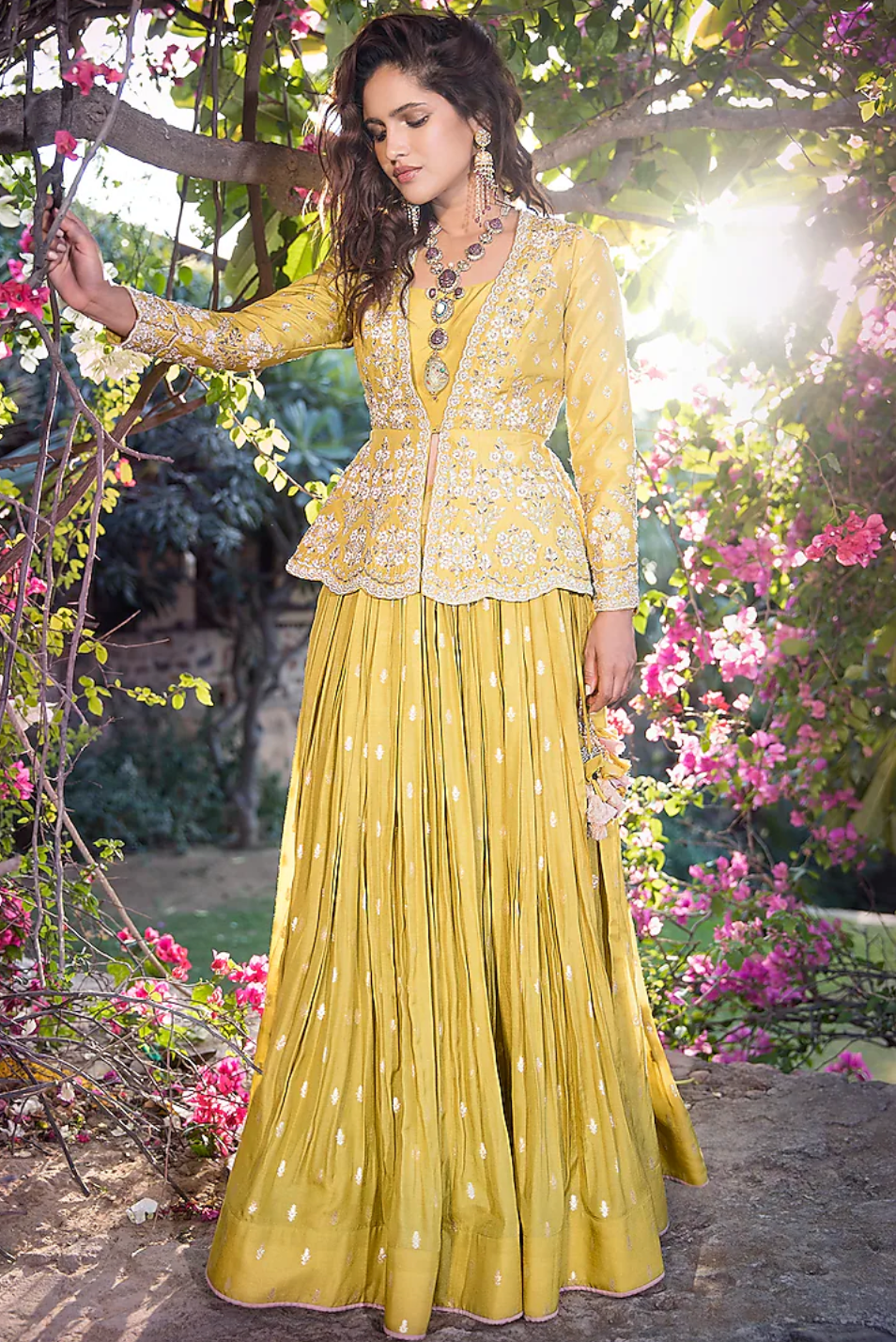 Yellow Haldi Peplum Top Silk Wedding Lehenga Choli INS4321 - ShreeFashionWear  