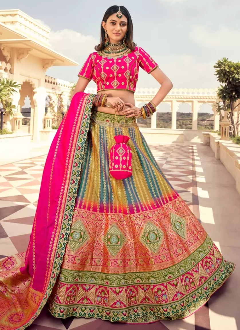 Pink Bridal Indian Wedding Lehenga Choli In Banarasi Silk  FZ111799 - ShreeFashionWear  