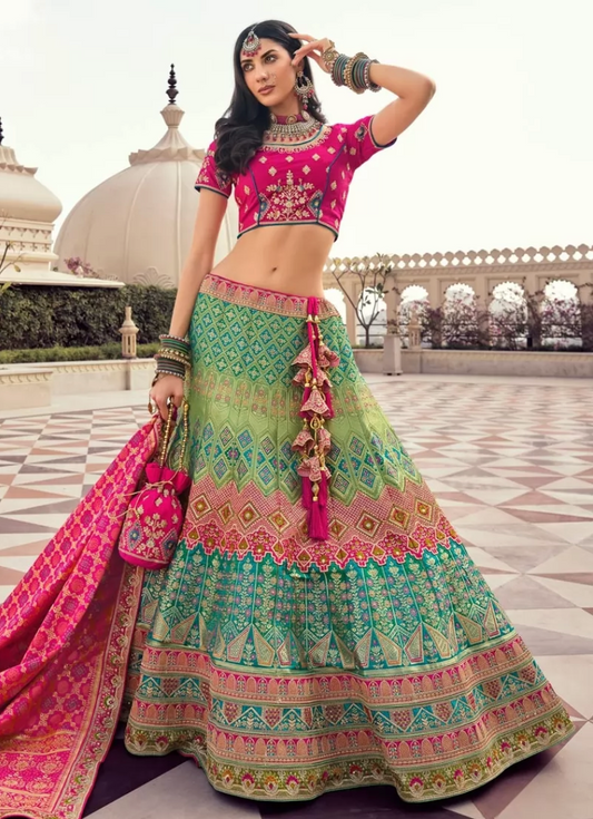 Green Bridal Indian Wedding Lehenga Choli In Banarasi Silk  FZ111801 - ShreeFashionWear  