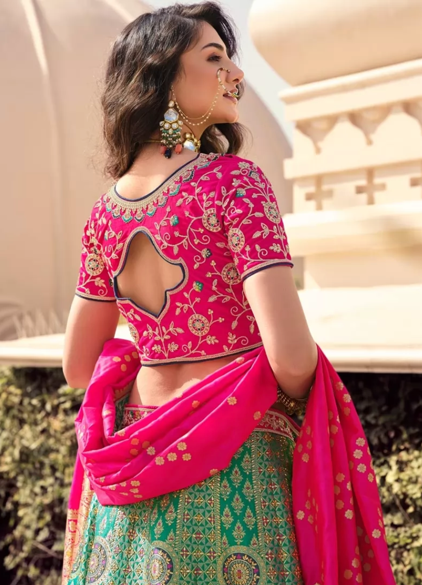 Pink Bridal Indian Wedding Lehenga Choli In Banarasi Silk  FZ111803 - ShreeFashionWear  