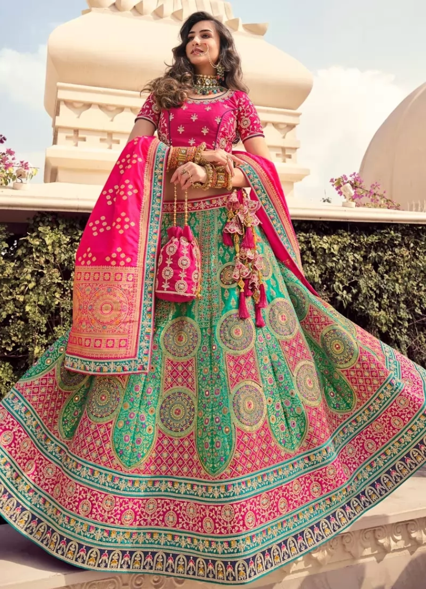 Pink Bridal Indian Wedding Lehenga Choli In Banarasi Silk  FZ111803 - ShreeFashionWear  