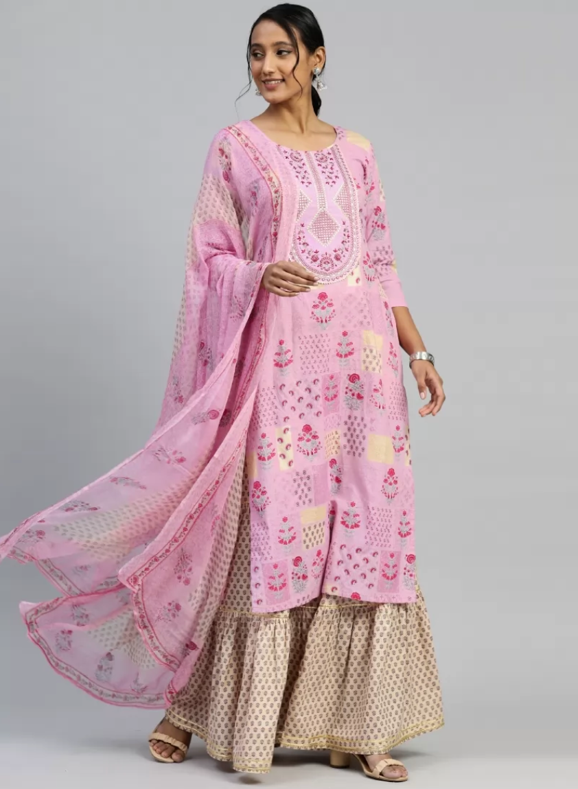 Pink Digital Sharara Palazzo Suit In Cotton SAF118811 - ShreeFashionWear  