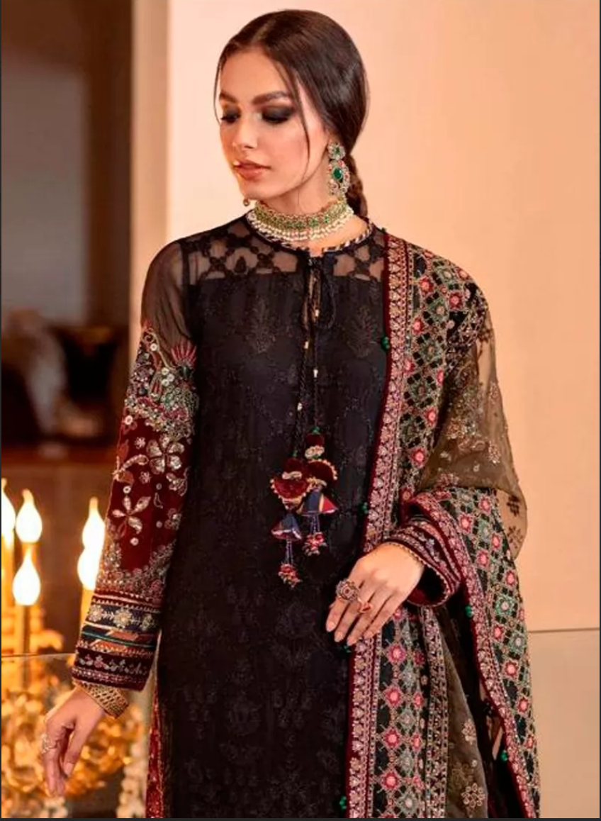 Faux Georgette Embroidery Churidar Suit In Black Colour - SM5412235