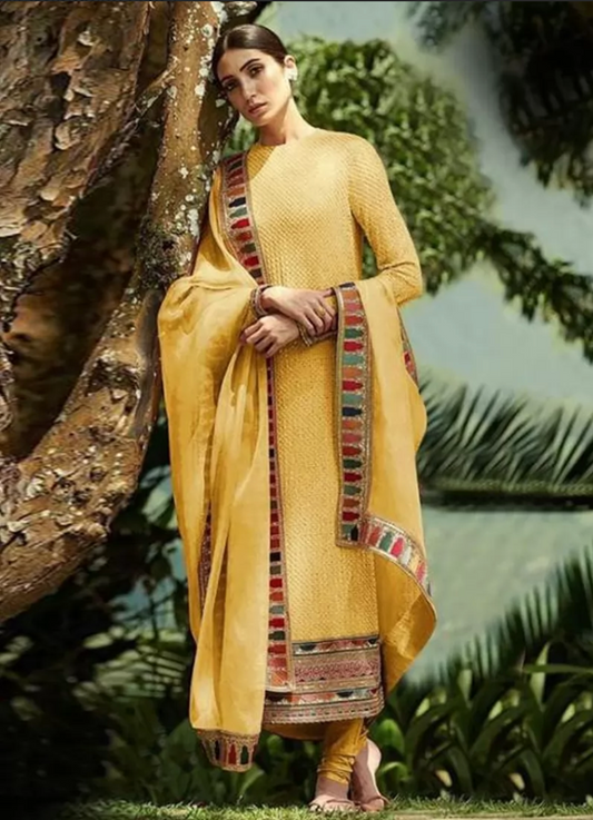 Yellow Long Churidar Suit Salwar Pant In Georgette SAF118365 - ShreeFashionWear  