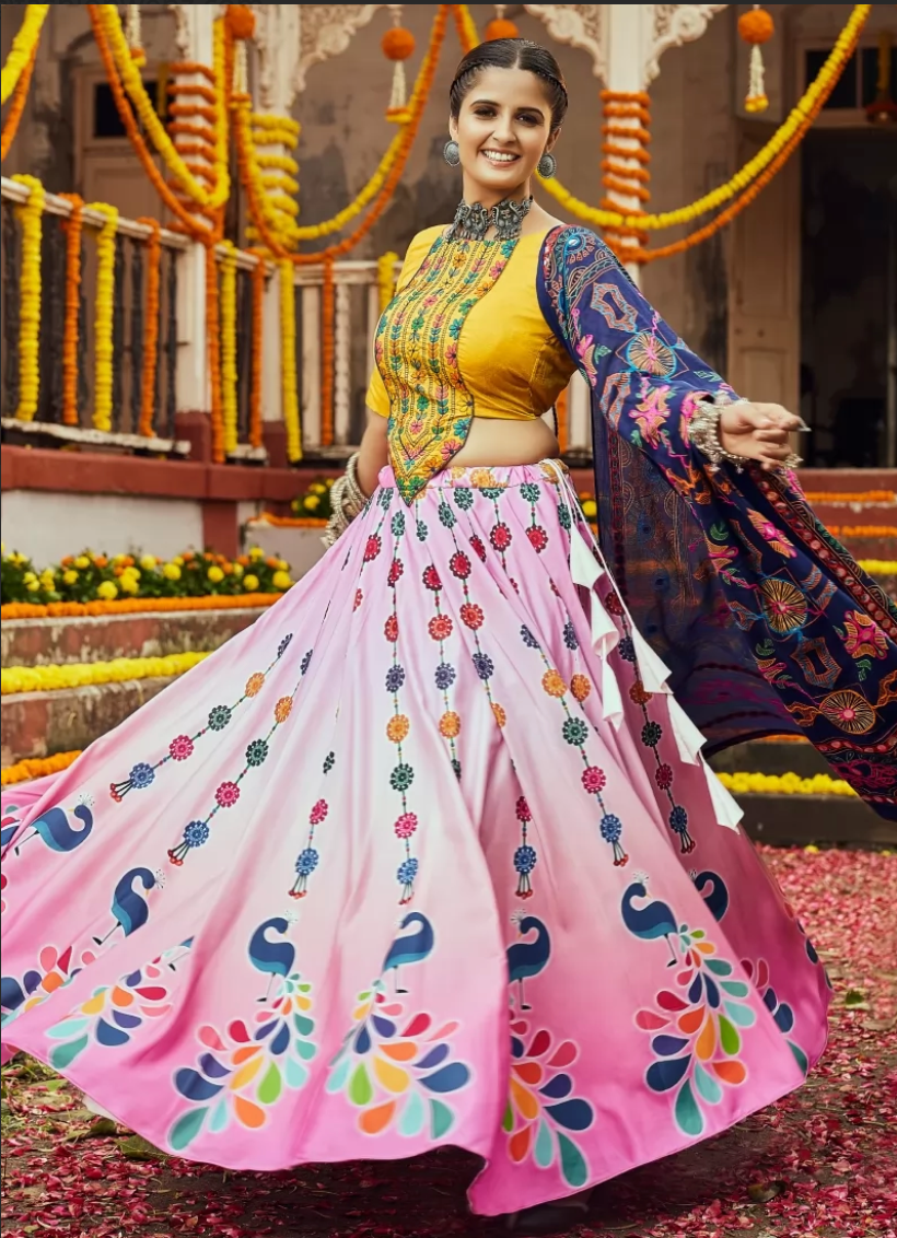 Pink Yellow Navaratri Chaniya Choli SAF121001 - ShreeFashionWear  