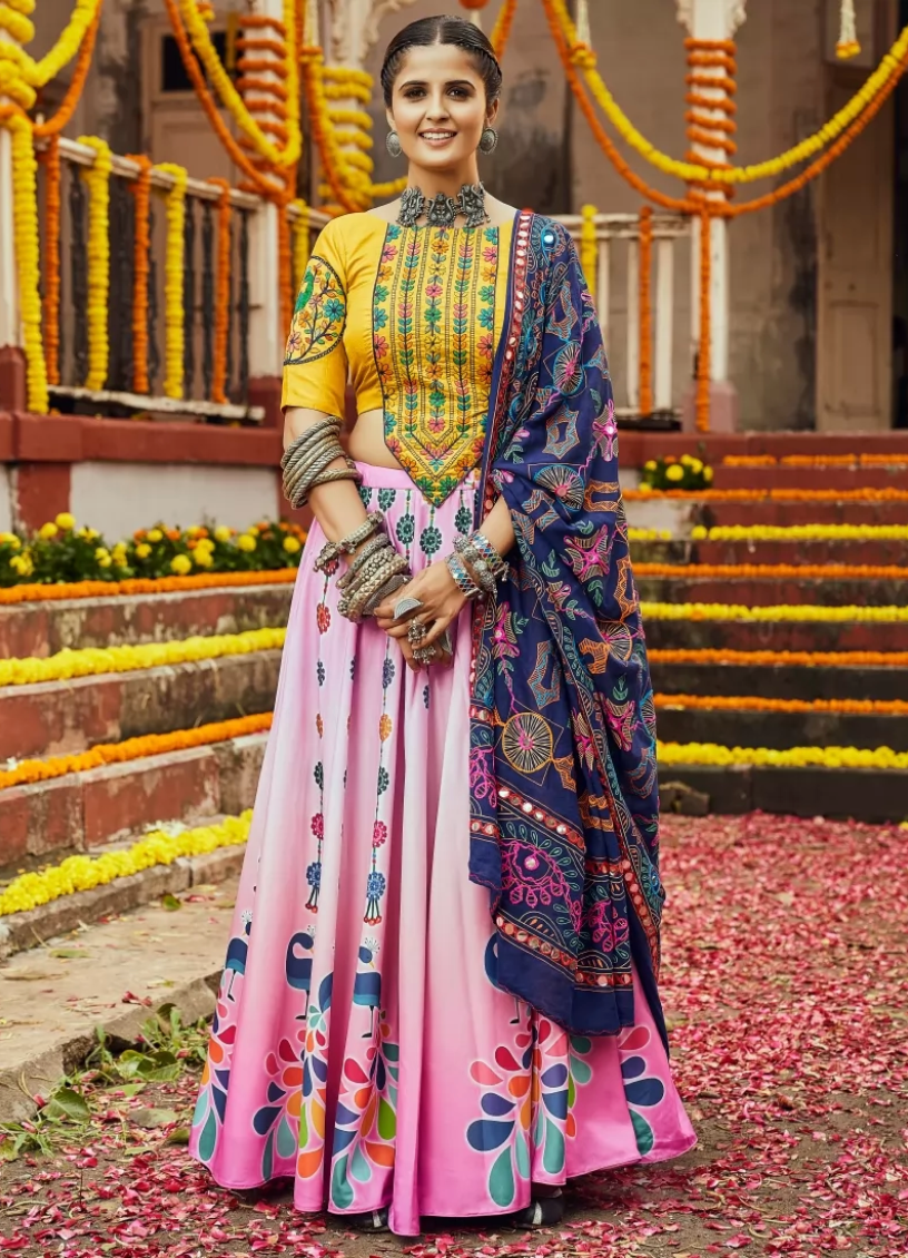Pink Yellow Navaratri Chaniya Choli SAF121001 - ShreeFashionWear  