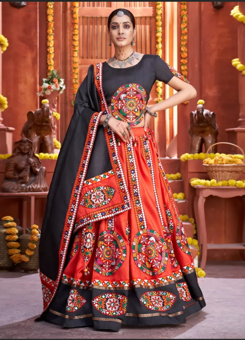 Red Black Navaratri Chaniya Choli Art Silk Fabric SAF120928 - ShreeFashionWear  