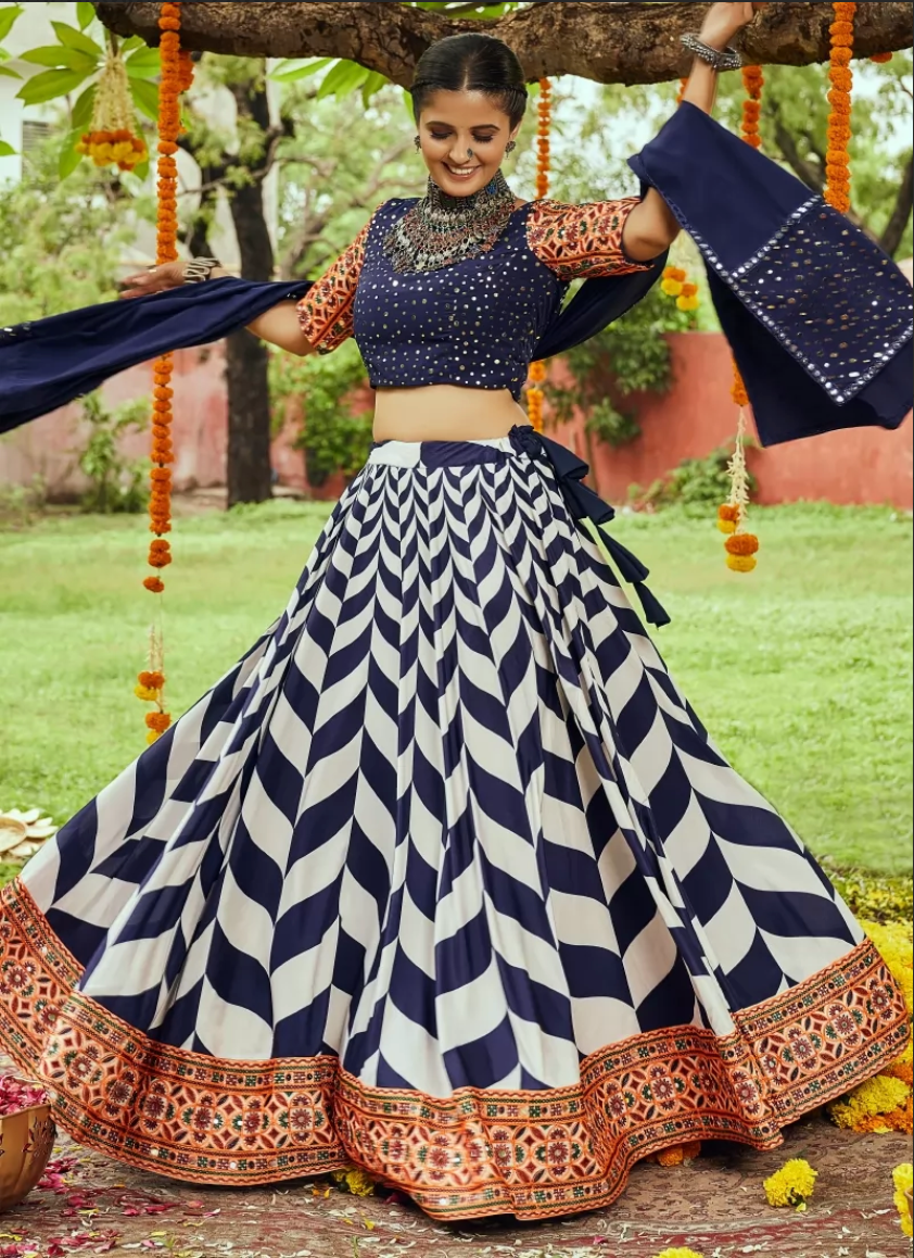 Designer Black Navaratri Chaniya Choli Muslin Fabric SAF121005 - ShreeFashionWear  