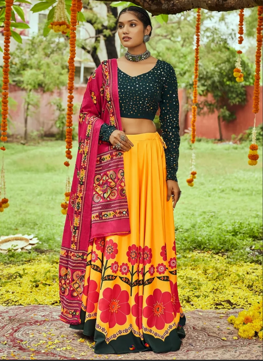 Designer Yellow Navaratri Chaniya Choli Muslin Fabric SAF121008 - ShreeFashionWear  