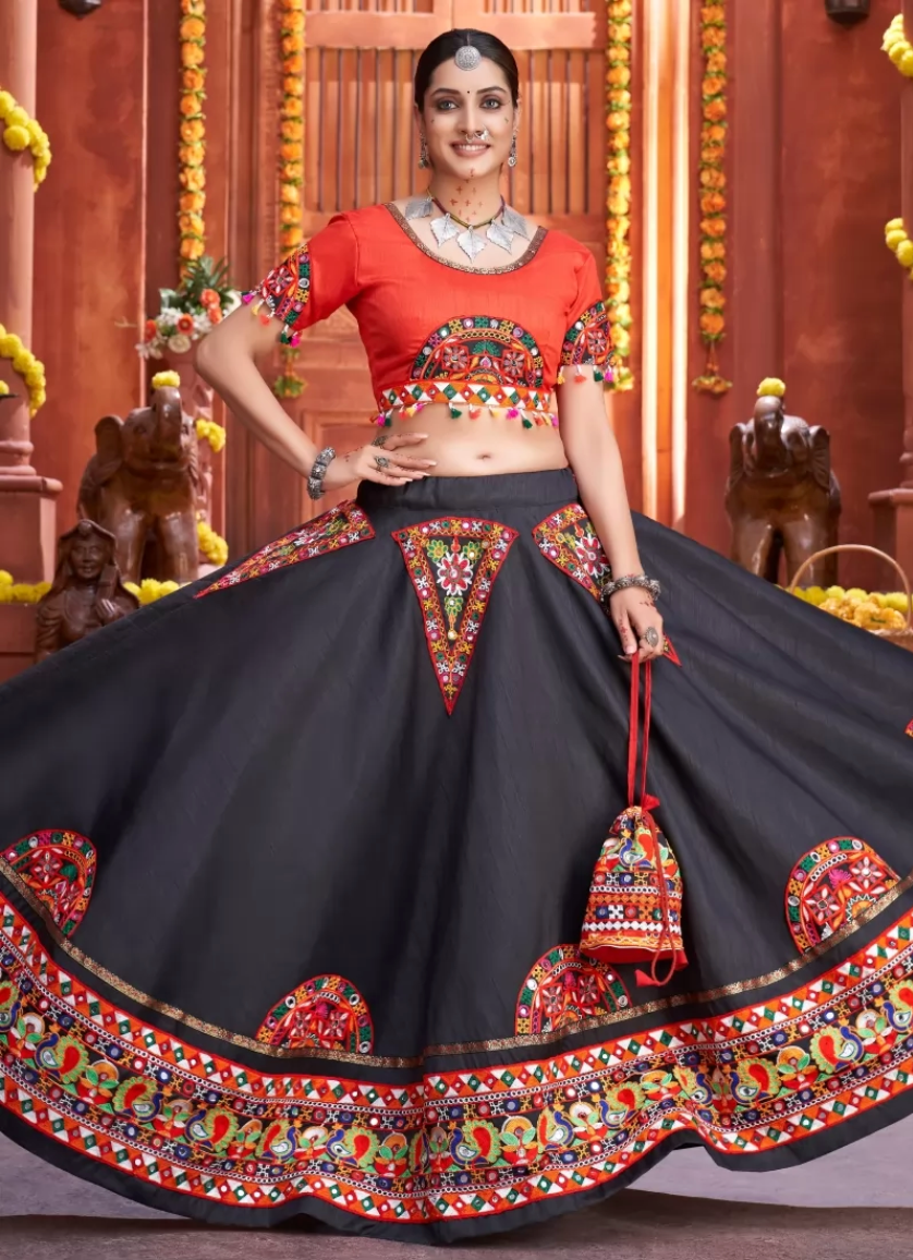 Red Black Navaratri Chaniya Choli Art Silk Fabric SAF120931 - ShreeFashionWear  