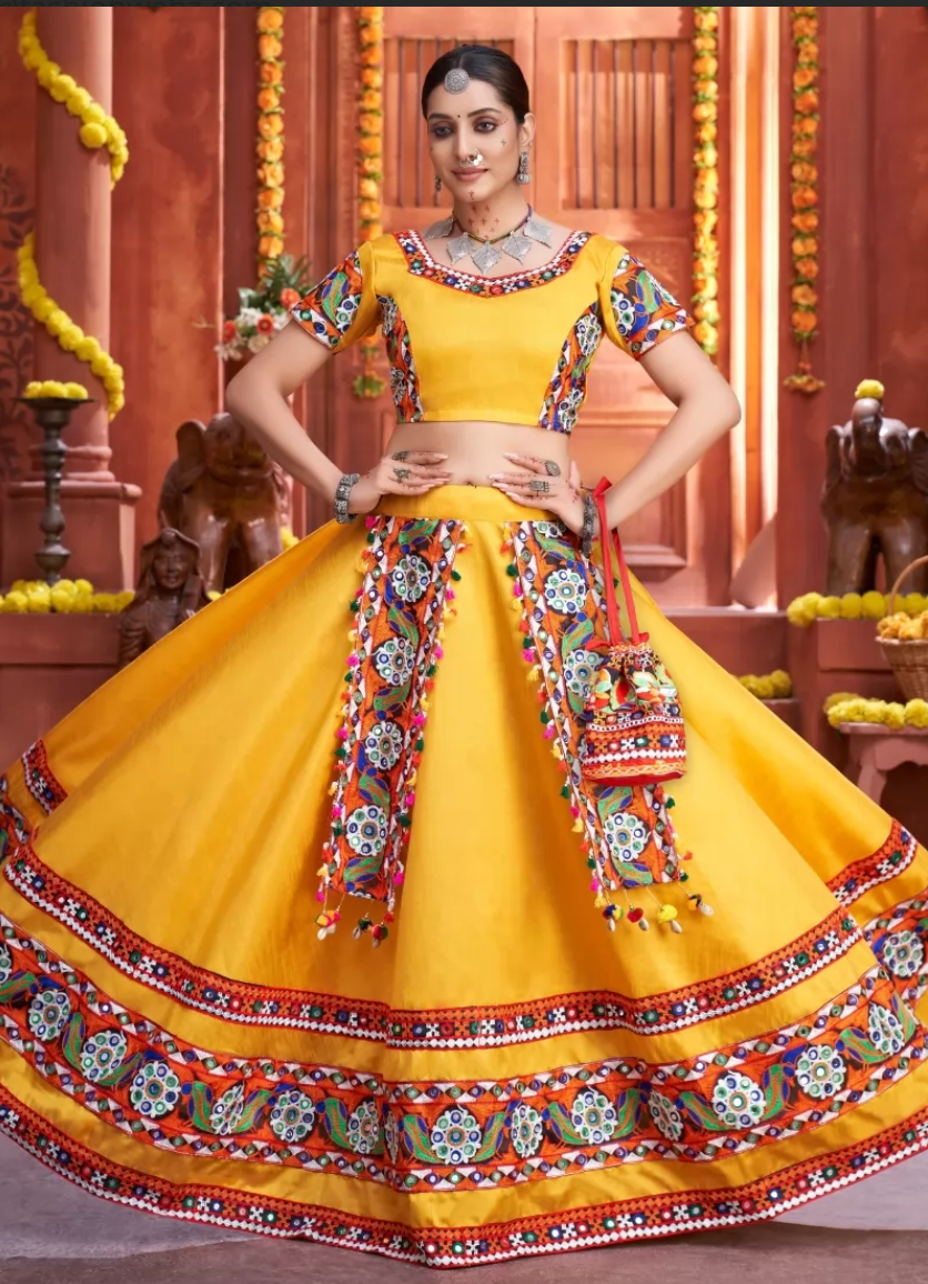 Yellow Navaratri Chaniya Choli Art Silk Fabric SAF120929 - ShreeFashionWear  
