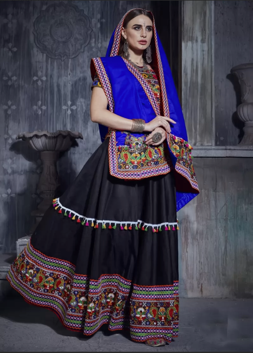 Black Blue Navaratri Chaniya Choli Art Silk Fabric SAF120391 - ShreeFashionWear  