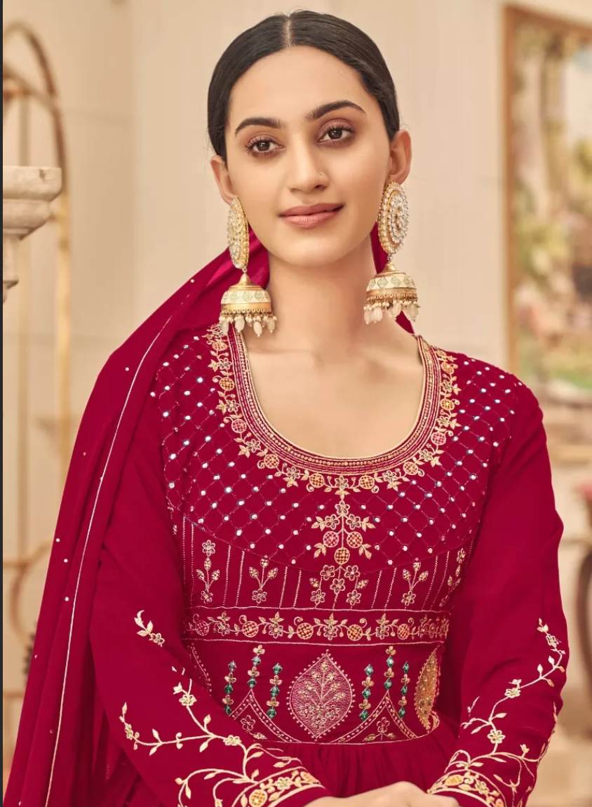 Red Bollywood Designer Sangeet Anarkali Suit SRF121318