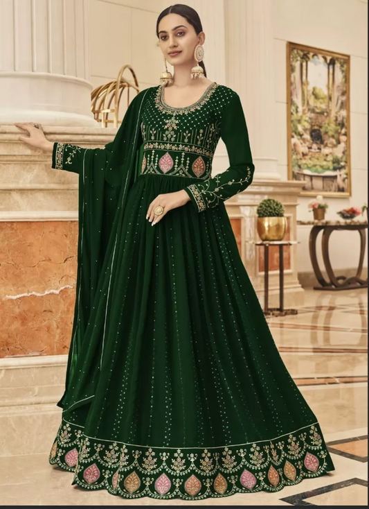 Green Bollywood Designer Sangeet Anarkali Suit SRF121321
