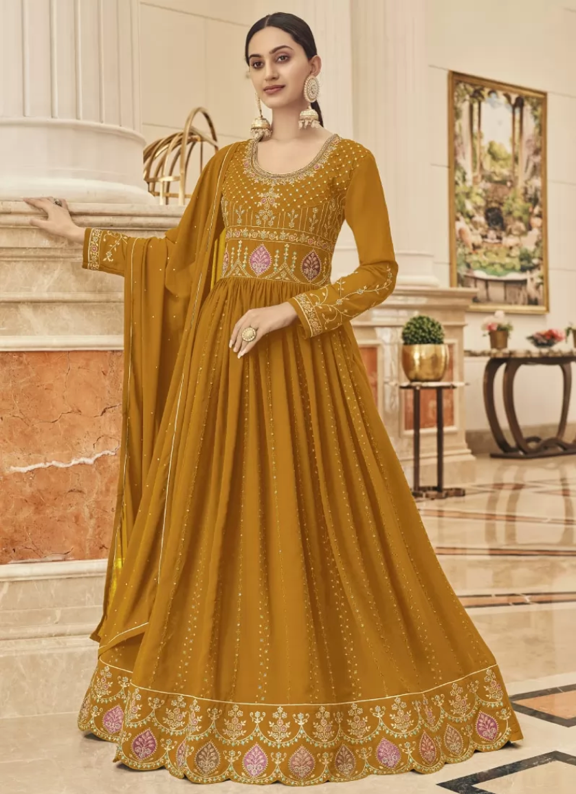 Yellow Bollywood Designer Sangeet Anarkali Suit SRF121320