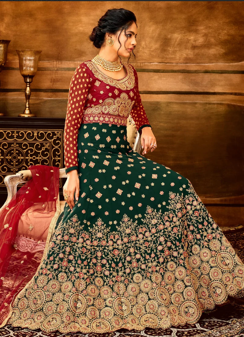 Red Indian Bridal Anarkali Wedding Gown In Net SFZ127847