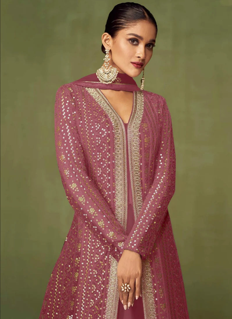 Pink Sangeet Anarkali Wedding Gown In Georgette SFZ127507