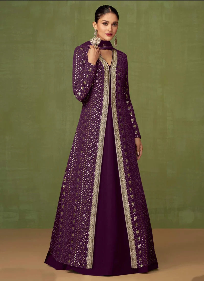 Purple Sangeet Anarkali Wedding Gown In Georgette SFZ127509