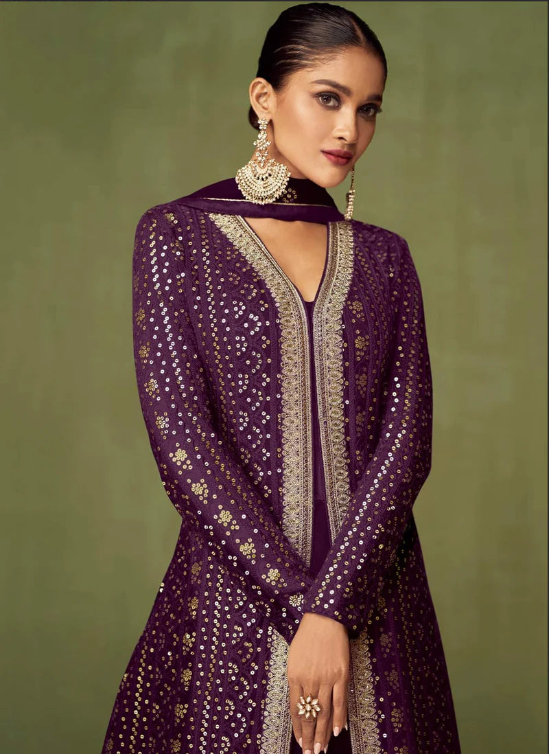 Purple Sangeet Anarkali Wedding Gown In Georgette SFZ127509