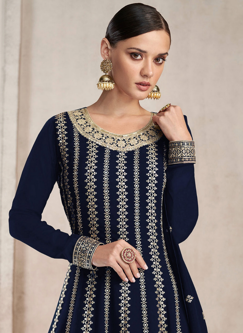 Blue Indian Sequin Dupatta Palazzo Suit In Georgette SFF129758