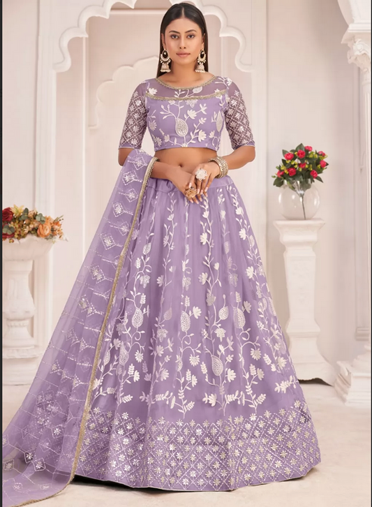 Purple Bridal Indian Pakistani Bridal Lehenga In Net SRFZ129596