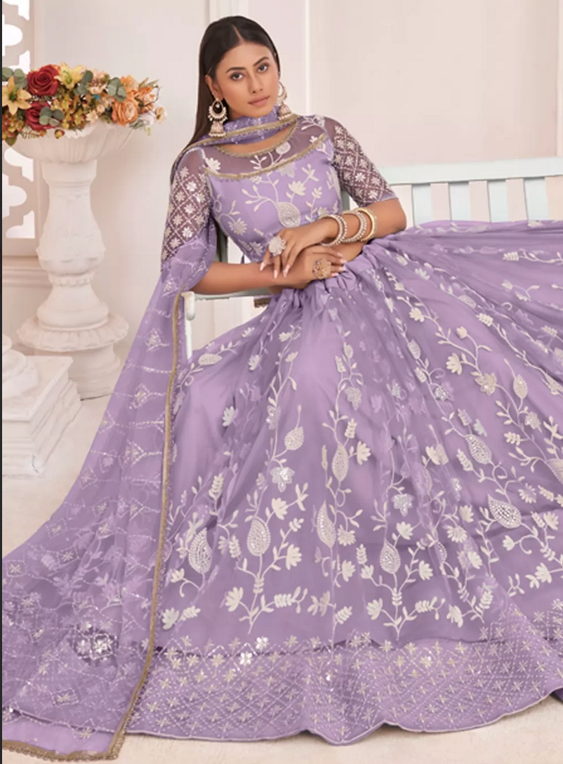 Purple Bridal Indian Pakistani Bridal Lehenga In Net SRFZ129596