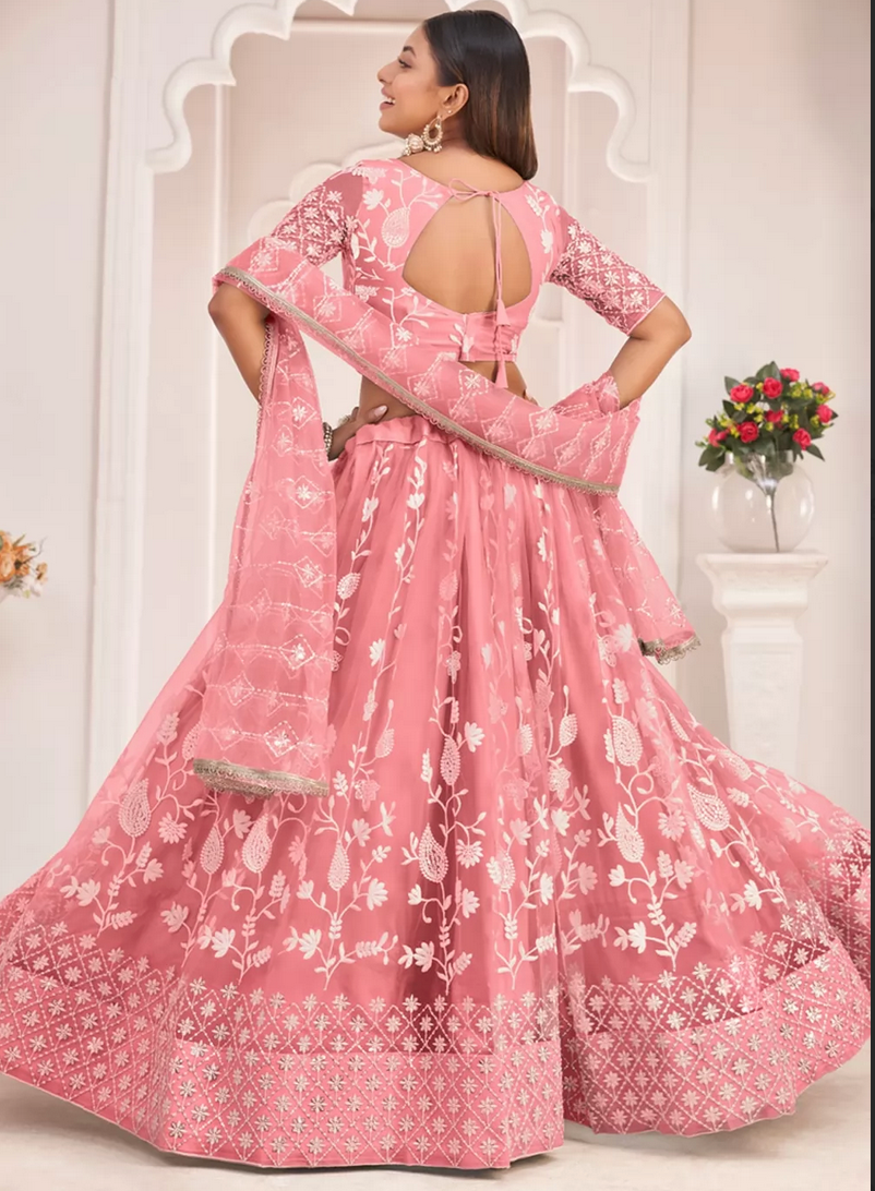 Pink Bridal Indian Pakistani Bridal Lehenga In Net SRFZ129595