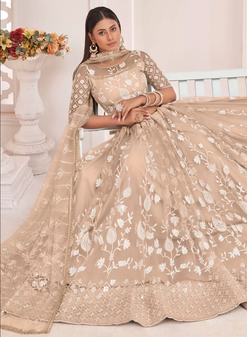 Ivory Bridal Indian Pakistani Bridal Lehenga In Net SRFZ129594