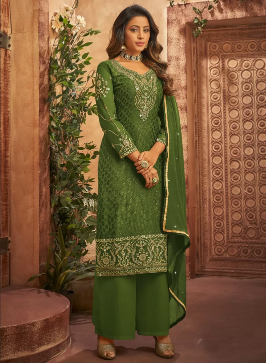 Green Indian Pakistani Palazzo Suit In Brasso SF129610
