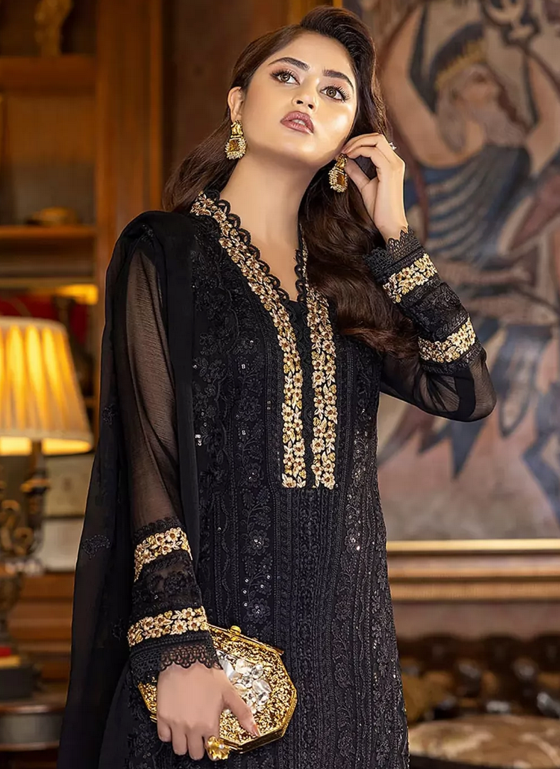 Black Georgette Indian Pakistani Churidar Suit SFZ128279