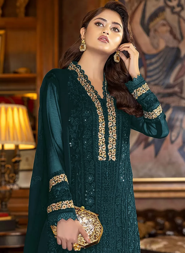 Green Georgette Indian Pakistani Churidar Suit SFZ128282