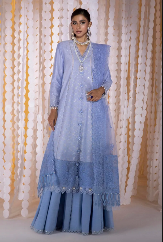 Ink Blue Pakistani Viscose Embroidery Churidar Suit In 3 Pieces SFKBBK221