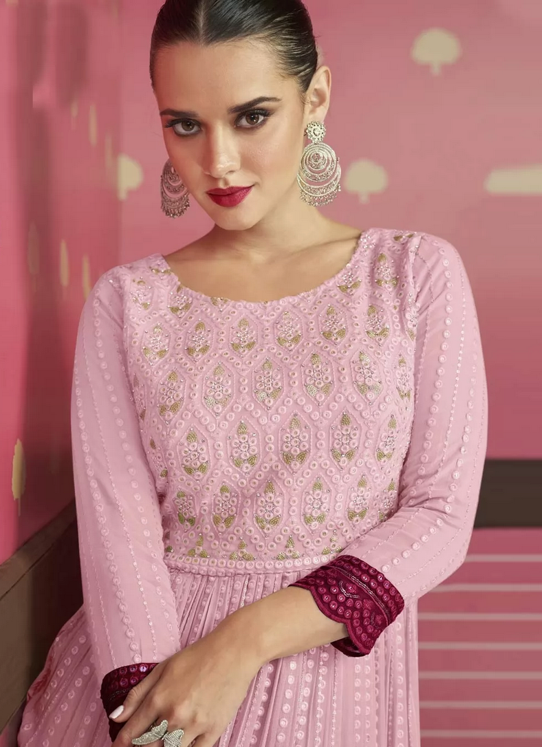 Pink Georgette Indian Pakistani Long Anarkali Suit SF130643
