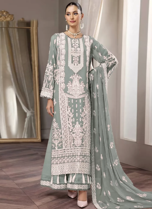 Olive Indian Long Palazzo Suit In Georgette SFZ131947