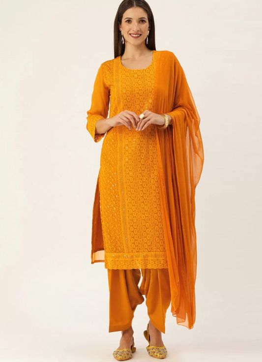 Yellow Georgette Indian Pakistani Salwar Suit SFZ131251
