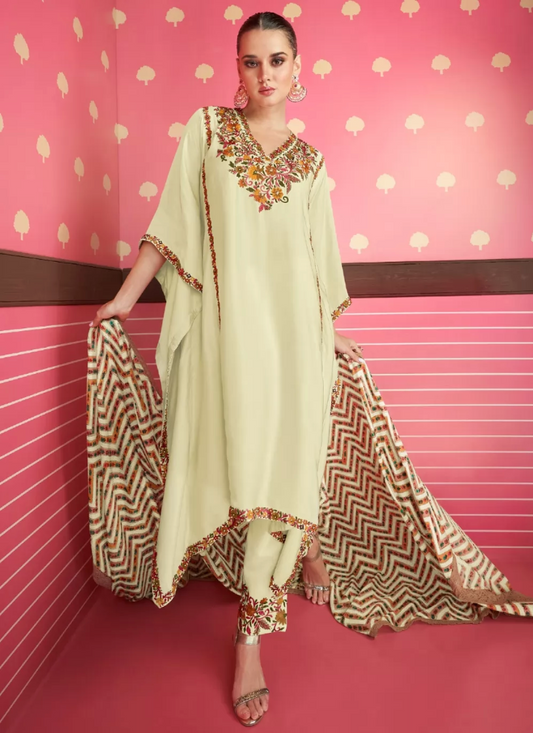 Lime Yellow Indian Pakistani Satin Pant Style Pakistani Salwar Kameez SF132358