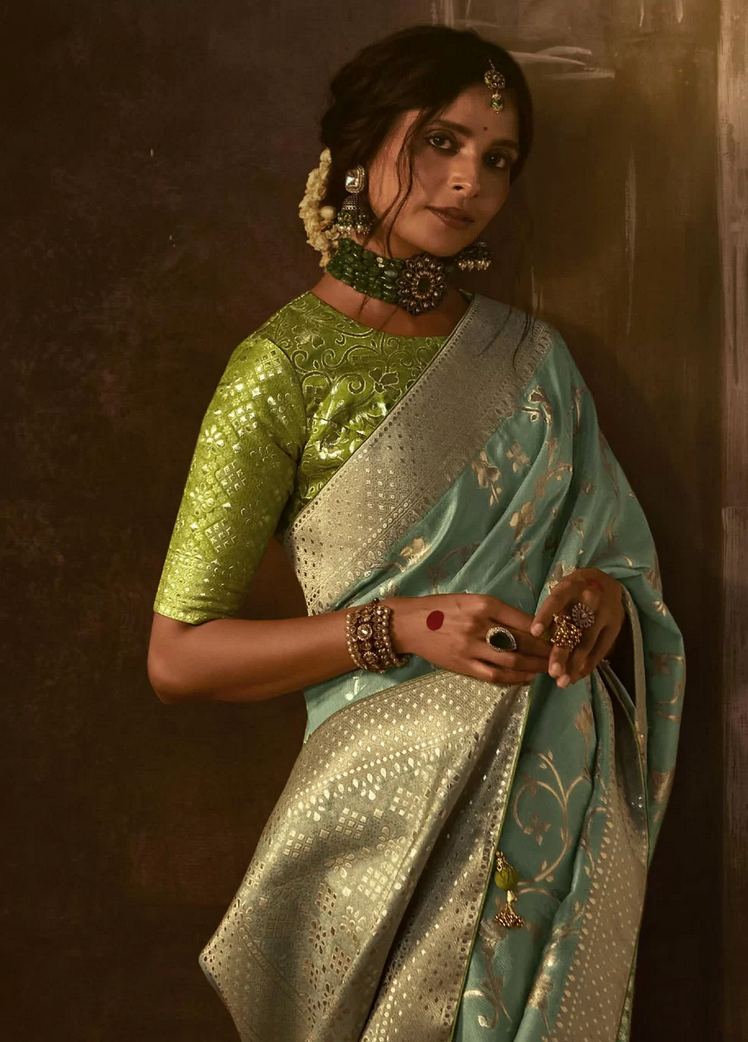 Blue Indian Wedding Silk Weaving Classic Saree SFSR271646