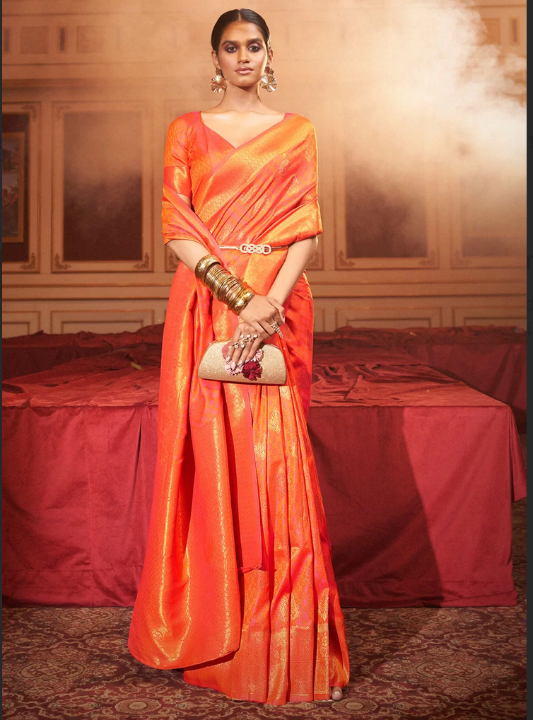 Heavy Sarees for Wedding with Price Fancy Orange Saree Tangarine Orange