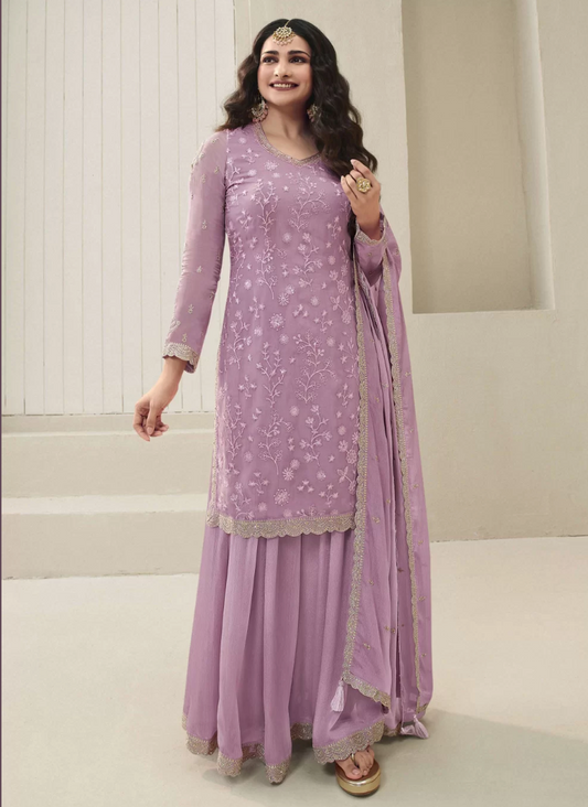 Buy Designer Purple Shaded Organza Silk Palazzo Salwar Suit SFS272337