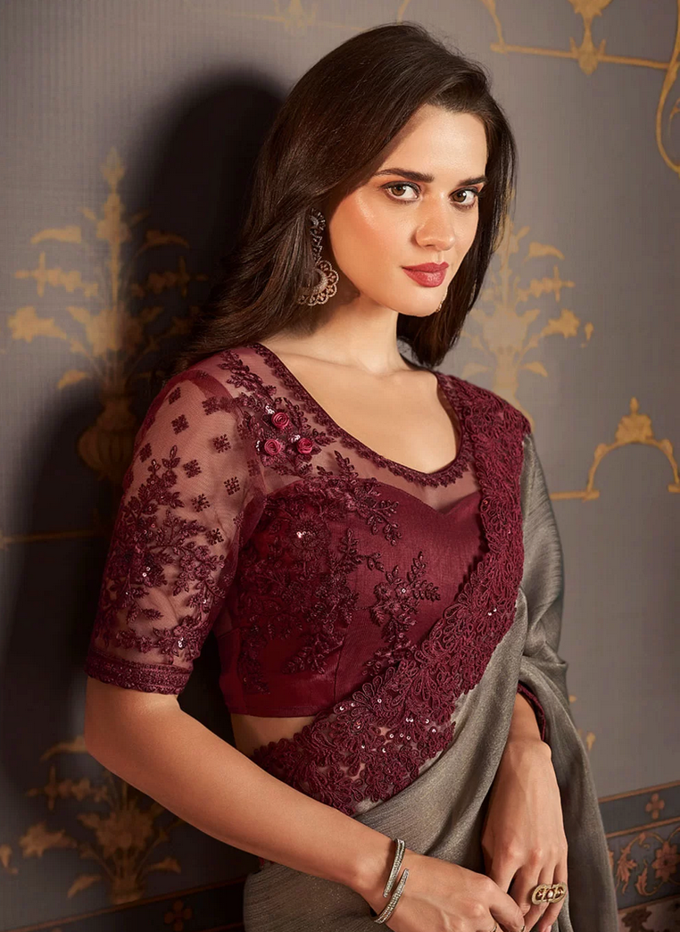 Maroon Saree: Buy Maroon Saree Blouse Online in USA