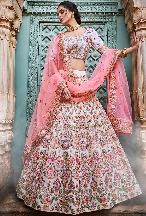 Buy Bridal Lehenga - Royal Multicolor Pink & Peach Embroidered Lehenga –  Empress Clothing