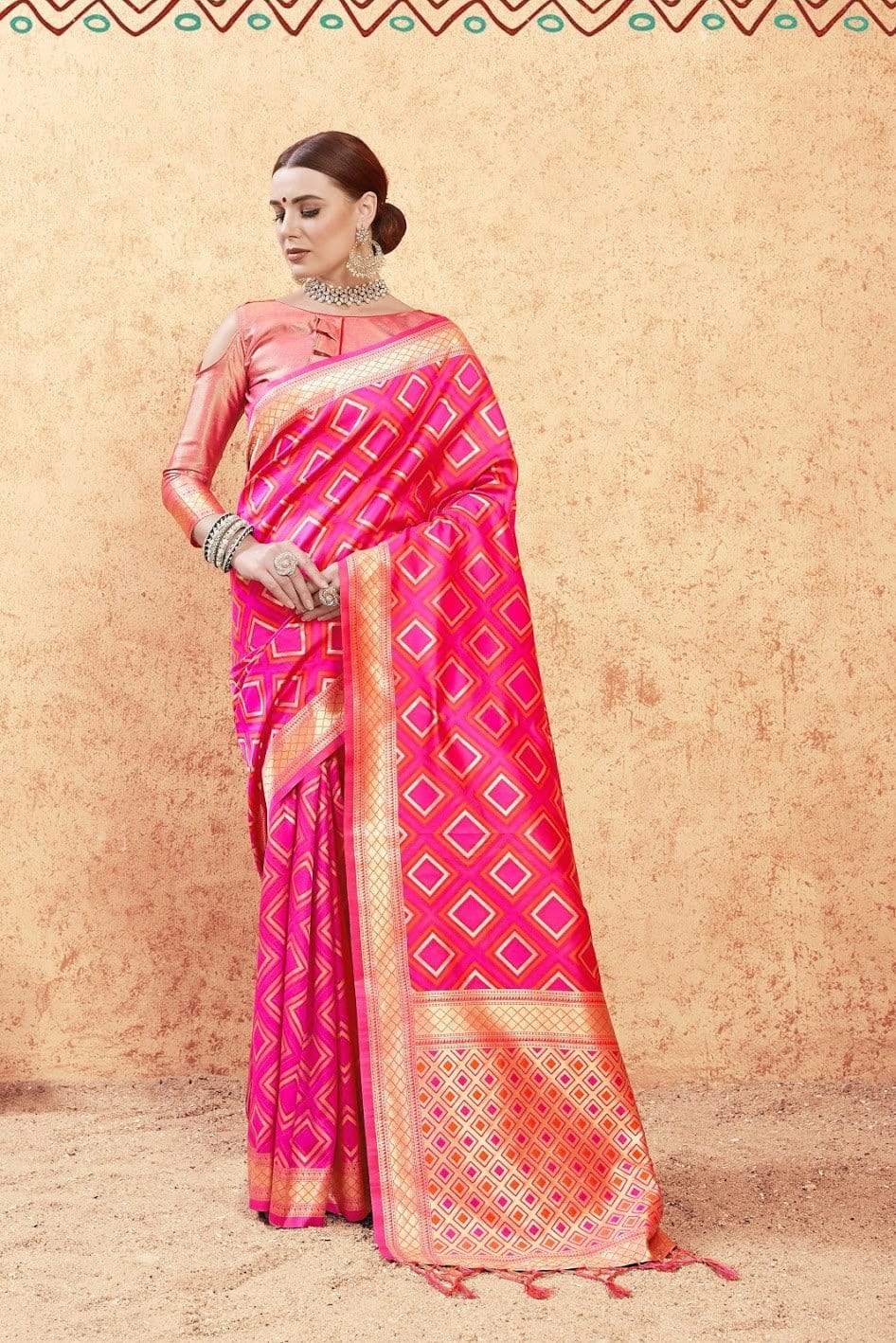 Silk Wedding Saree In Magenta Print Zari SF631YN - ShreeFashionWear  