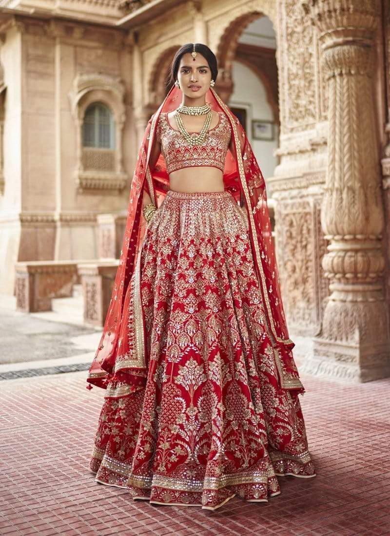 Royal Red Bridal Exclusive Silk Lehenga Choli Zardozi Work SFIN091 - ShreeFashionWear  