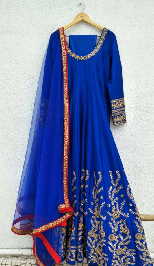 Blue Silk Anarkali Gown With Embroidery Work SFIN5223 - ShreeFashionWear  