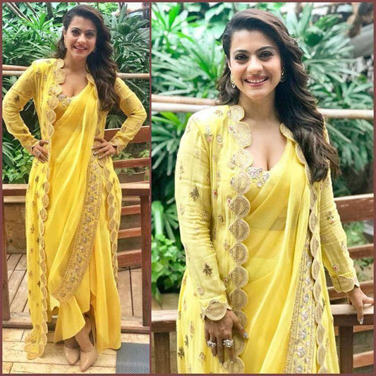 Bollywood Dhoti Style Saree In Yellow With Jacket SF41SAR - ShreeFashionWear  