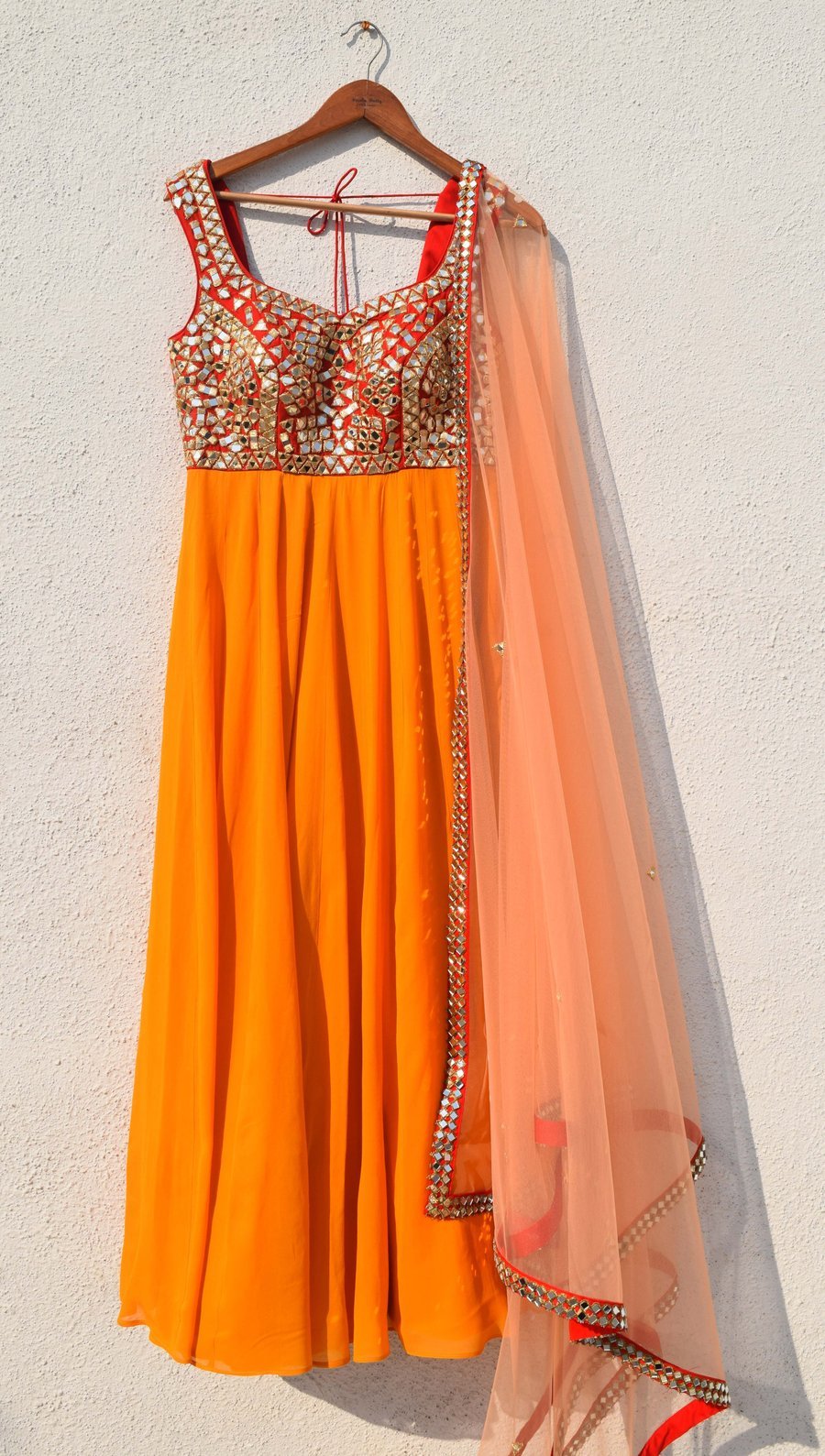 Delight Orange Haldi Sequin Anarkali Wedding Suit SFIN0990 - ShreeFashionWear  