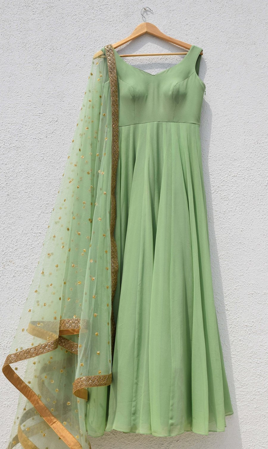 Delight Pastel Green Shaded Mehendi Anarkali Wedding Suit SFIN3208 - ShreeFashionWear  