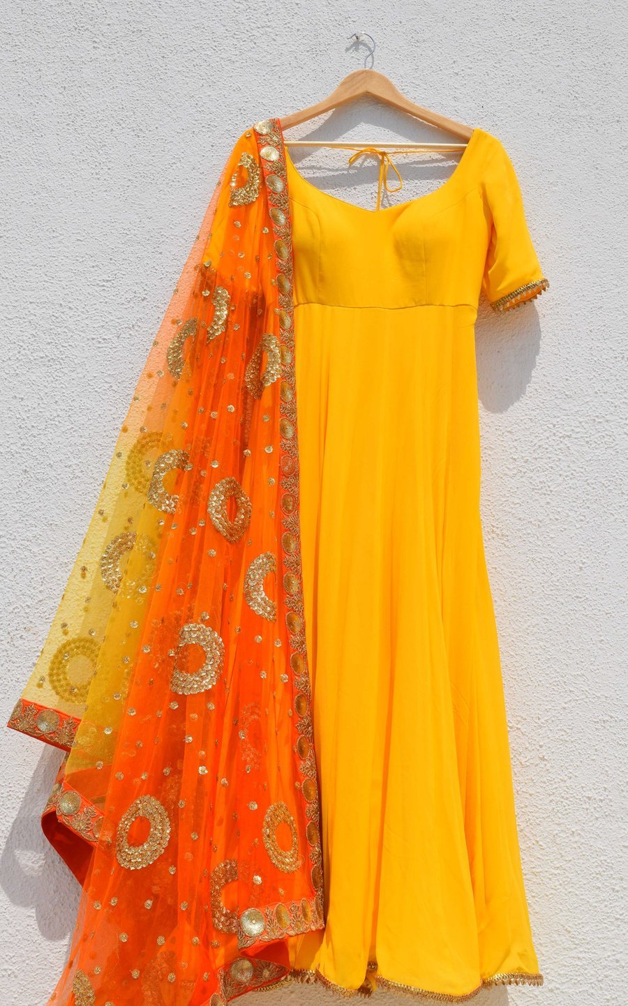 Delight Yellow Shaded Anarkali Wedding Suit With Pink Dupatta SFIN3210 - ShreeFashionWear  
