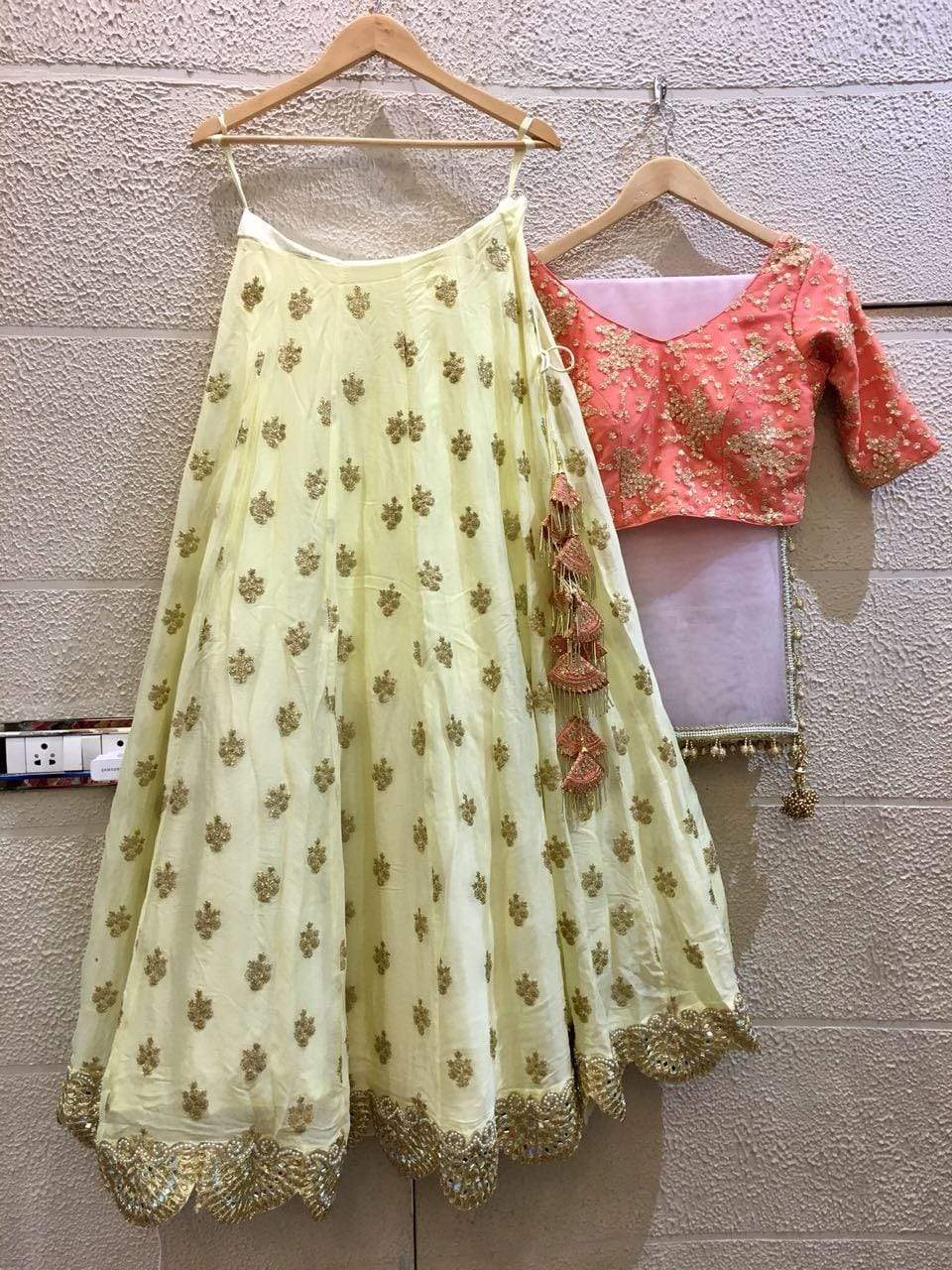 Siya Fashions Fully Stitched Lime Coral Lehenga In Silk SFB0022 - ShreeFashionWear  