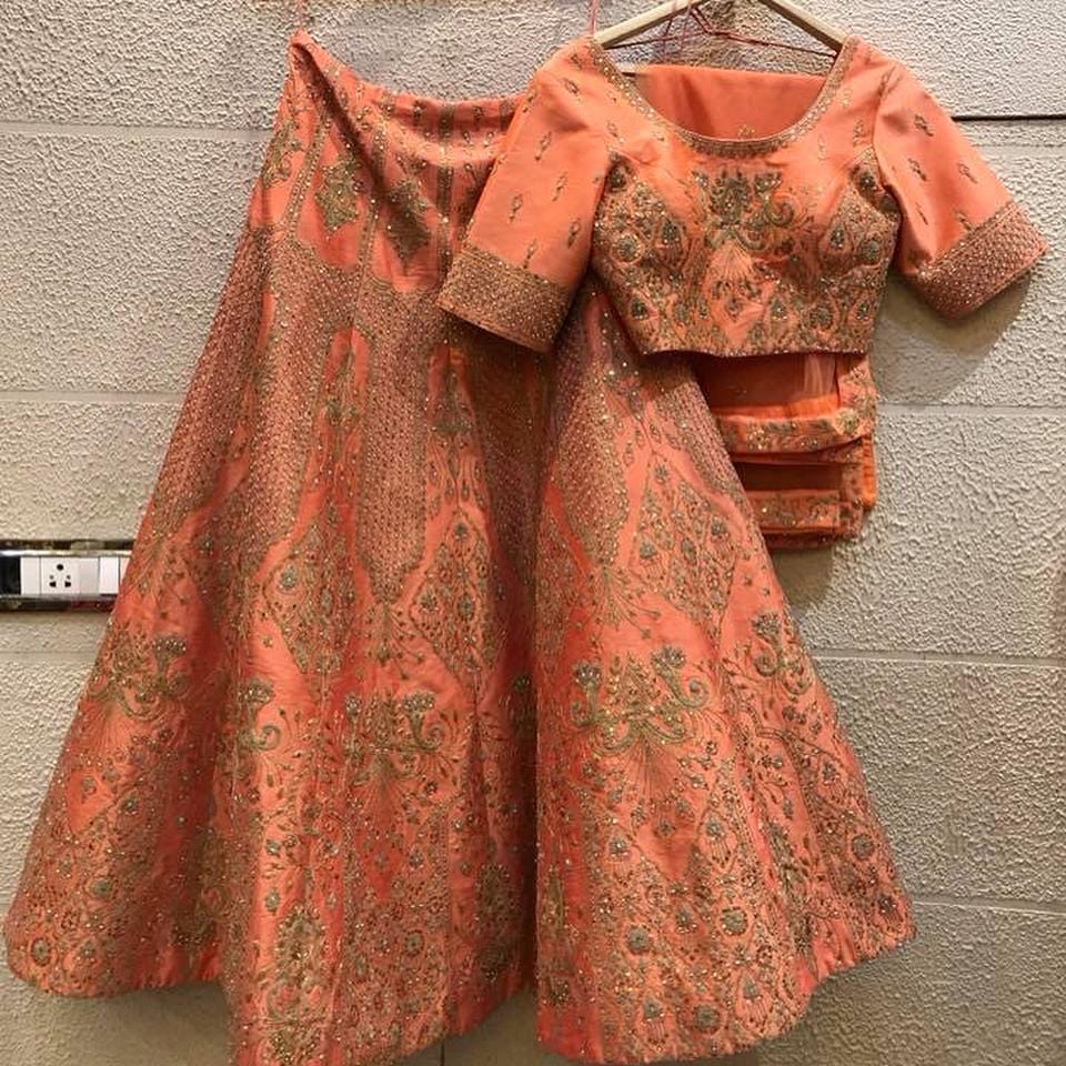 Siya Fashions Fully Stitched Orange Motifs Work Silk Lehenga SFINS207 - ShreeFashionWear  